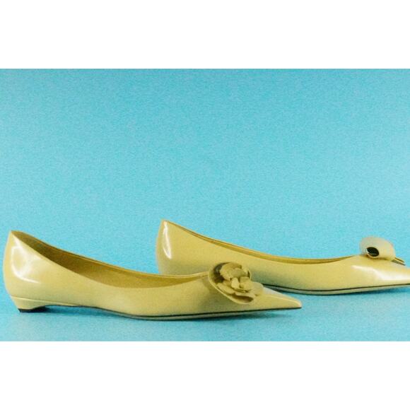 Prada Loop Bouquet Yellow Patent Pointed Toe Flat NIB $1120 Floral - Picture 8 of 13